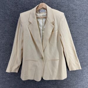 Dumas Blazer Women L Large Beige One Button Collared Wool Long Sleeve Pockets